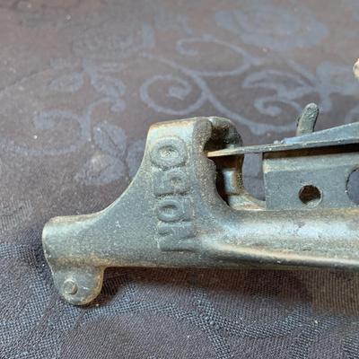 LOT 170: Vintage/Antique HopKing Butcher Paper Dispenser, Primitive Wood Slaw Slicer, Bottle Capper, Cherry Pitter and Moe