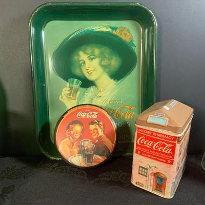 LOT 173: Coke/Coca Cola Collection with Tins, Glasses, Vintage Bottles and More