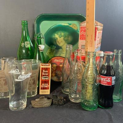 LOT 173: Coke/Coca Cola Collection with Tins, Glasses, Vintage Bottles and More