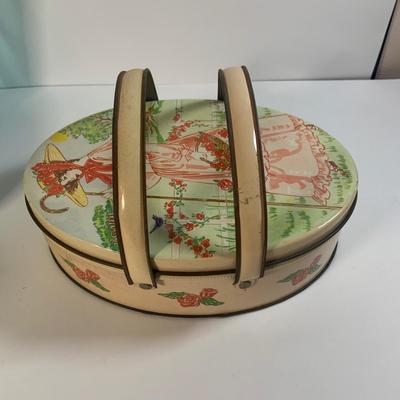 LOT 177: Vintage Tins, Lefton Egg Shape Trinket Box, Glass Ring Holder, and More