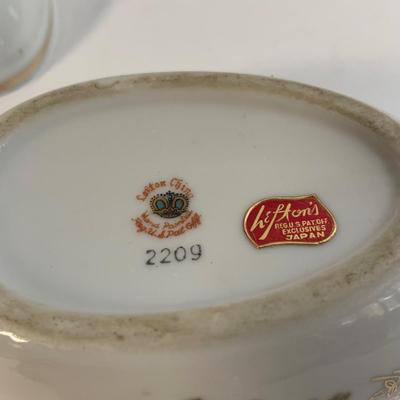 LOT 177: Vintage Tins, Lefton Egg Shape Trinket Box, Glass Ring Holder, and More