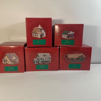 LOT 178: Holiday Miniature House and More Featuring Hallmark Sarah Plan and Tall Collection, Dept 57 Flags (Not Complete) Lemax and More