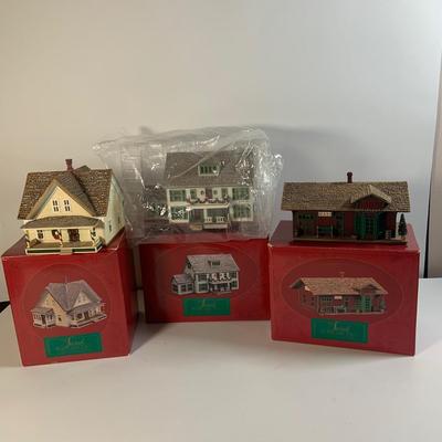 LOT 178: Holiday Miniature House and More Featuring Hallmark Sarah Plan and Tall Collection, Dept 57 Flags (Not Complete) Lemax and More