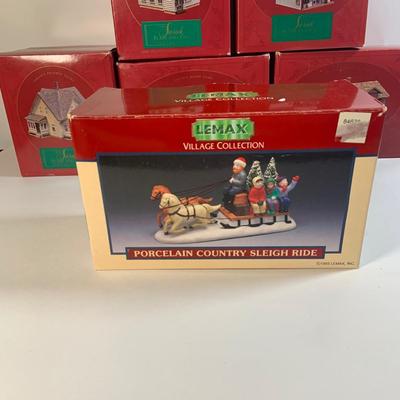 LOT 178: Holiday Miniature House and More Featuring Hallmark Sarah Plan and Tall Collection, Dept 57 Flags (Not Complete) Lemax and More