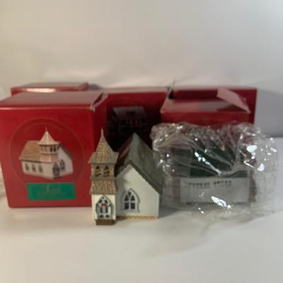 LOT 178: Holiday Miniature House and More Featuring Hallmark Sarah Plan and Tall Collection, Dept 57 Flags (Not Complete) Lemax and More