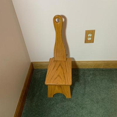 LOT 183: Wooden Child’s Desk/Table, Wood Bench Step and Wooden Shelf