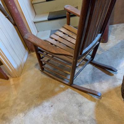LOT 186: Wooden Rocking Chair with Wicker Basket