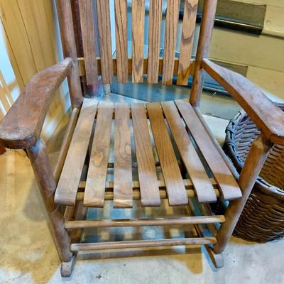 LOT 186: Wooden Rocking Chair with Wicker Basket