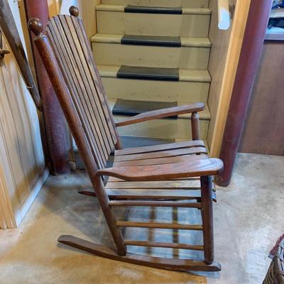 LOT 186: Wooden Rocking Chair with Wicker Basket