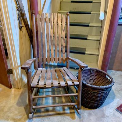 LOT 186: Wooden Rocking Chair with Wicker Basket