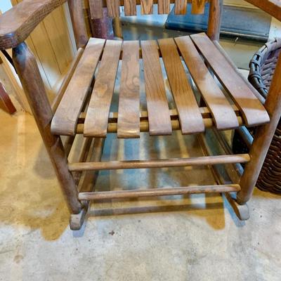 LOT 186: Wooden Rocking Chair with Wicker Basket