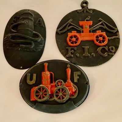 LOT 187: Antique/Vintage Cast Iron/ Aluminum Fireman Plaques