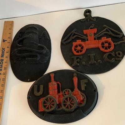 LOT 187: Antique/Vintage Cast Iron/ Aluminum Fireman Plaques