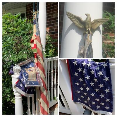 LOT 188: Assortment American Flags and Eagle Top Flag Poles