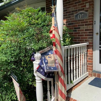 LOT 188: Assortment American Flags and Eagle Top Flag Poles