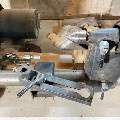 LOT 218: Sears Craftsman 12 Inch Wood Lathe, Central Machinery Copy Lathe Attachment P-37945, Work Bench, Wood Crafting Tools,...