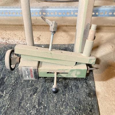 LOT 218: Sears Craftsman 12 Inch Wood Lathe, Central Machinery Copy Lathe Attachment P-37945, Work Bench, Wood Crafting Tools,...