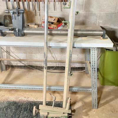 LOT 218: Sears Craftsman 12 Inch Wood Lathe, Central Machinery Copy Lathe Attachment P-37945, Work Bench, Wood Crafting Tools,...
