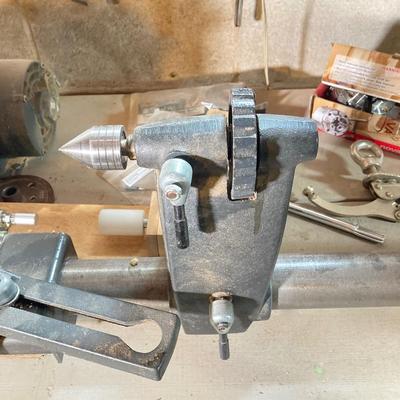 LOT 218: Sears Craftsman 12 Inch Wood Lathe, Central Machinery Copy Lathe Attachment P-37945, Work Bench, Wood Crafting Tools,...