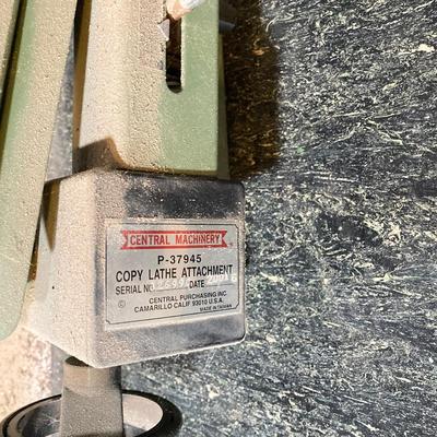 LOT 218: Sears Craftsman 12 Inch Wood Lathe, Central Machinery Copy Lathe Attachment P-37945, Work Bench, Wood Crafting Tools,...