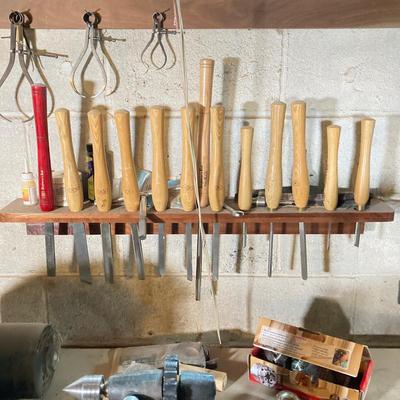 LOT 218: Sears Craftsman 12 Inch Wood Lathe, Central Machinery Copy Lathe Attachment P-37945, Work Bench, Wood Crafting Tools,...