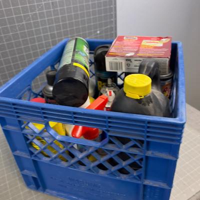 Tub of Garage FLUIDS: Brake Fluid, Liquid Sand Paper, etc.