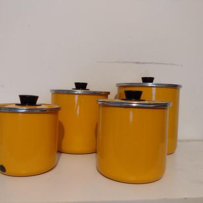 Vintage Enameled Metal Canister Set- Four Pieces