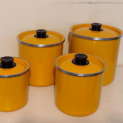 Vintage Enameled Metal Canister Set- Four Pieces