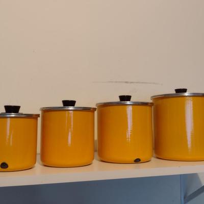 Vintage Enameled Metal Canister Set- Four Pieces