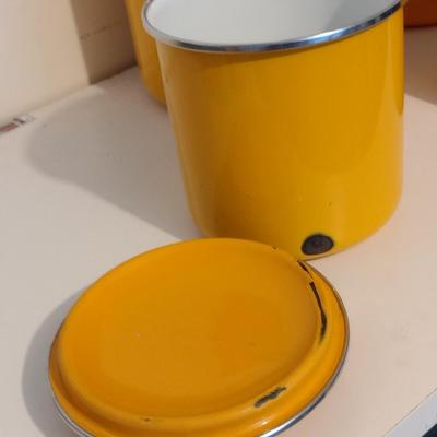 Vintage Enameled Metal Canister Set- Four Pieces