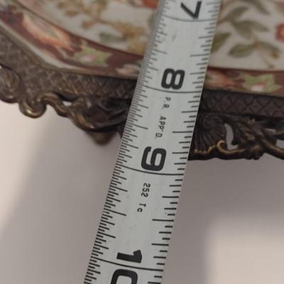Decorative Enameled Pedestal Bowl with Metal Accents