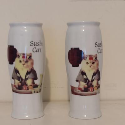 Pair of Porcelain Sushi Cat Vases- Approx 7 3/4" Tall
