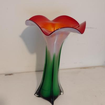Colorful Art Glass Trumpet Vase- Approx 14 1/4" Tall