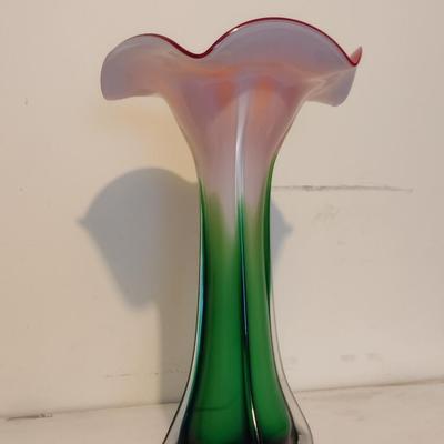 Colorful Art Glass Trumpet Vase- Approx 14 1/4" Tall