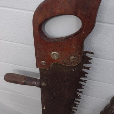 Vintage Warranted Superior Crosscut Saw and Unmarked Hand Saw