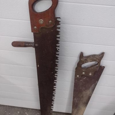 Vintage Warranted Superior Crosscut Saw and Unmarked Hand Saw