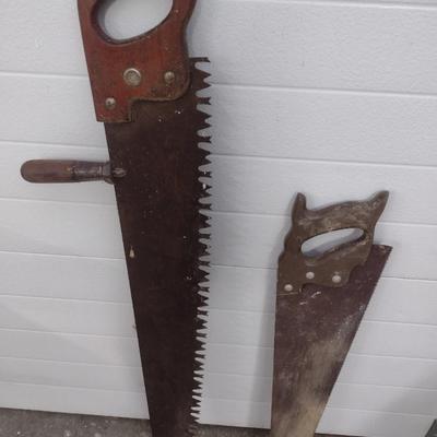 Vintage Warranted Superior Crosscut Saw and Unmarked Hand Saw