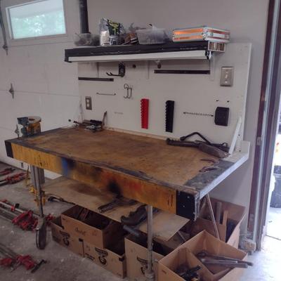 Hand Crafted Worktable on Castors (No Contents)