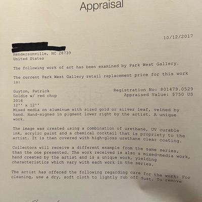 Patrick Guyton “Goldie W/Red Chop” Inc. COA & Signed (LR-RG)
