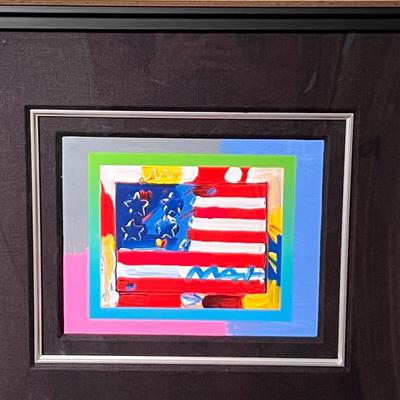 “Flag With Heart On Blends” By Peter Max - Inc. COA & Signed (H-RG)