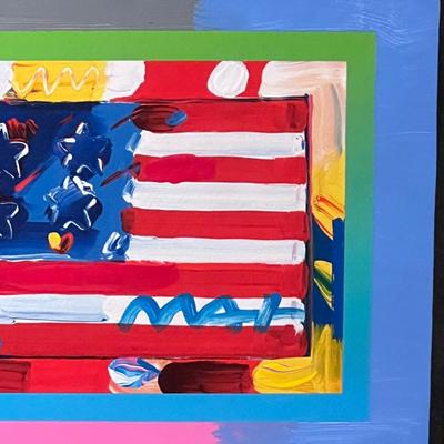 “Flag With Heart On Blends” By Peter Max - Inc. COA & Signed (H-RG)