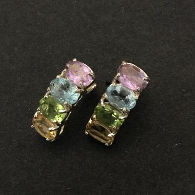 Beautiful vintage silver plated multicolor crystal earrings