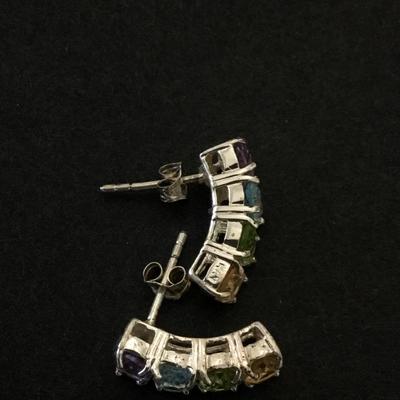 Beautiful vintage silver plated multicolor crystal earrings