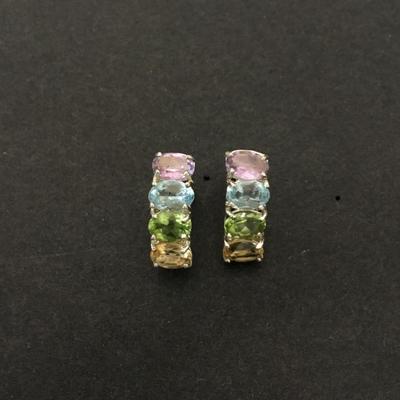 Beautiful vintage silver plated multicolor crystal earrings