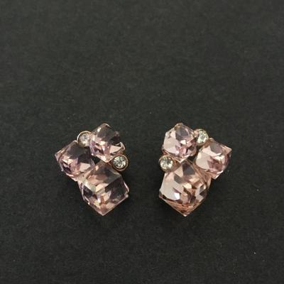 Beautiful blush pink crystal ice cube blocked stud earrings