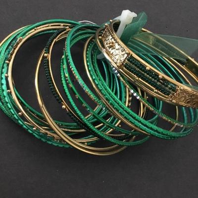 New Beautiful, green and gold, toned bangle bracelets