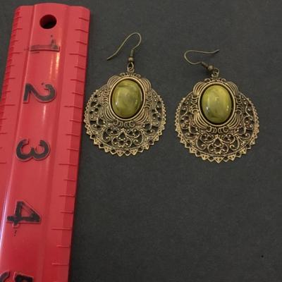 Vintage faux stone bronze, , toned statement, earrings