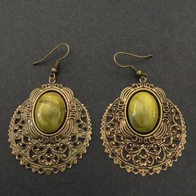 Vintage faux stone bronze, , toned statement, earrings