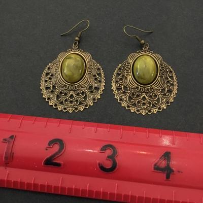Vintage faux stone bronze, , toned statement, earrings