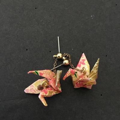Vintage Japanese traditional origami crane bird, dangle earrings